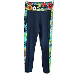 Johnny Was Leggings Womens Small Blue Tropical Floral Athleisure Activewear Boho